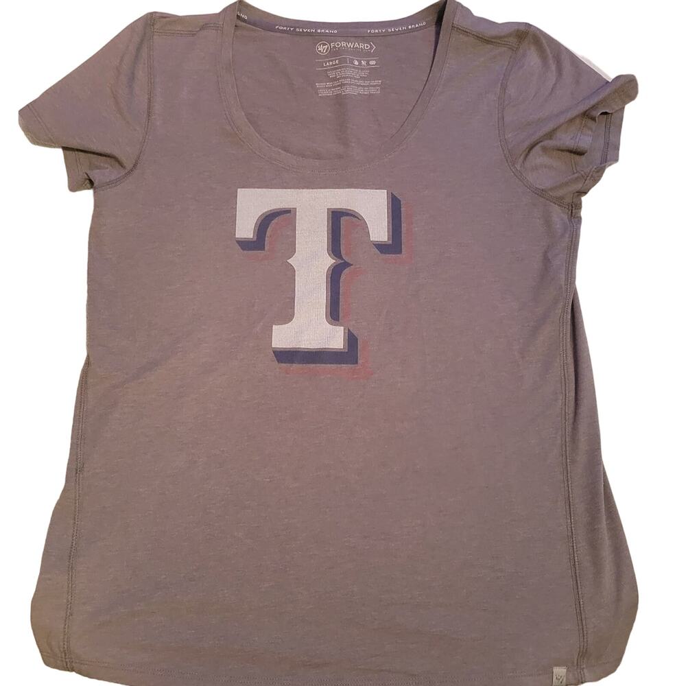 Texas Ranger Baseball Gray White Short Sleeve T-shirt Woman's Large by 47 Brand